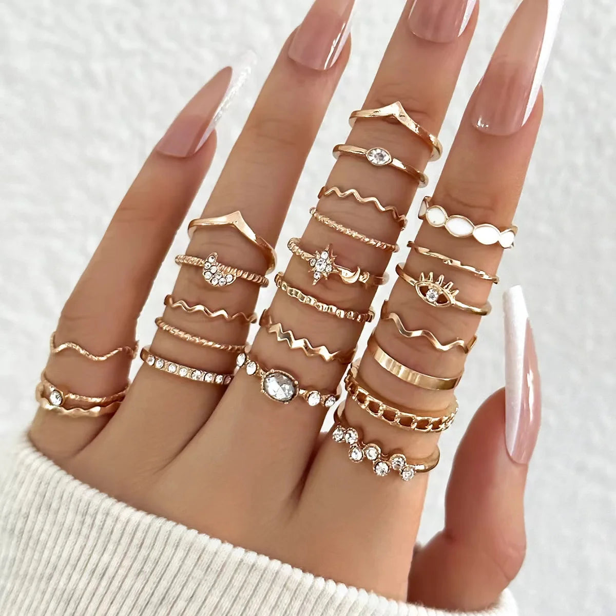23PCS Zircon Wave Ring Set
