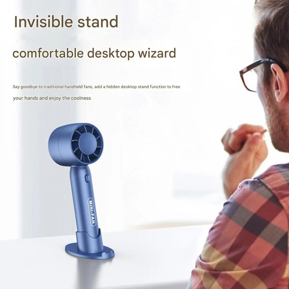 Turbo Handheld Mini Fan with Desktop Stand (USB Rechargeable)