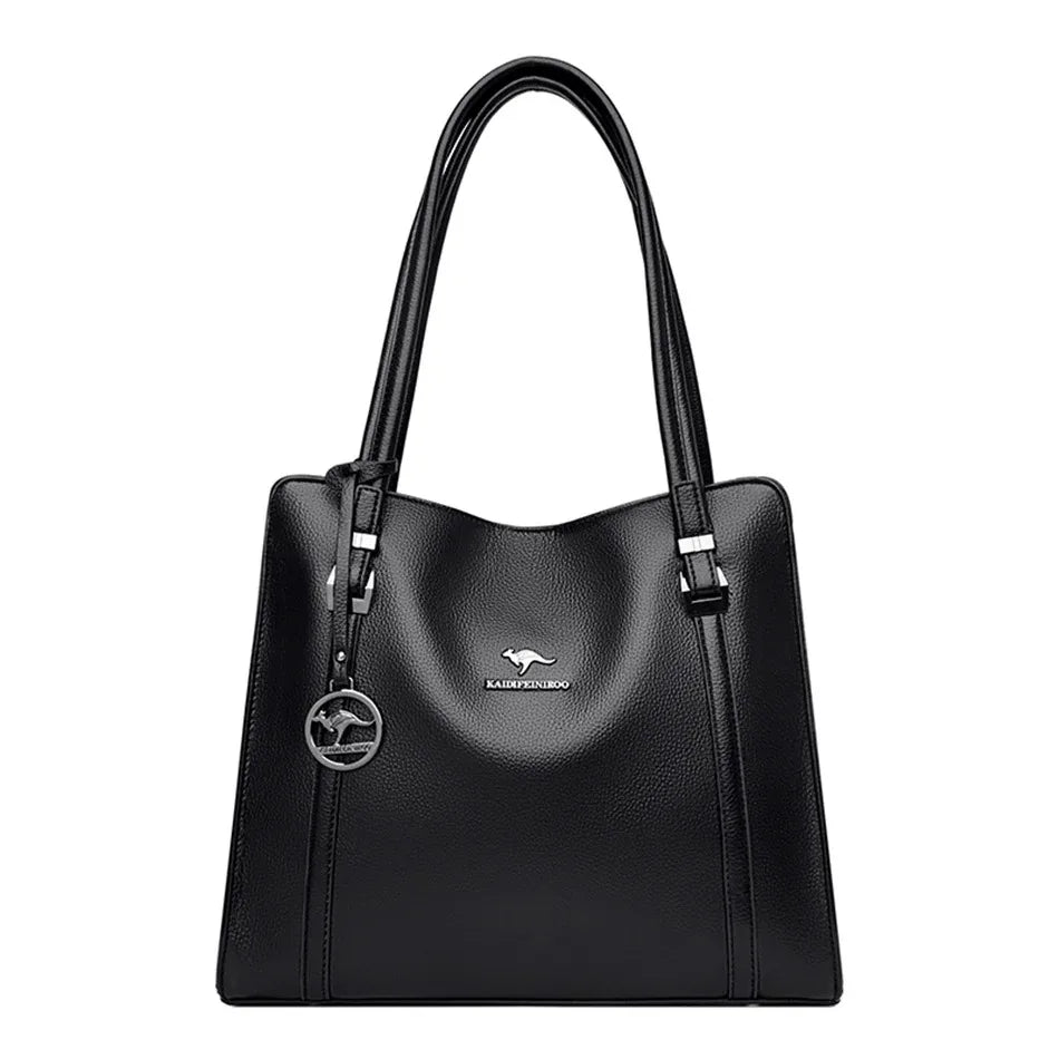 Women's Split Leather 3-Layer Tote Shoulder Crossbody Handbag