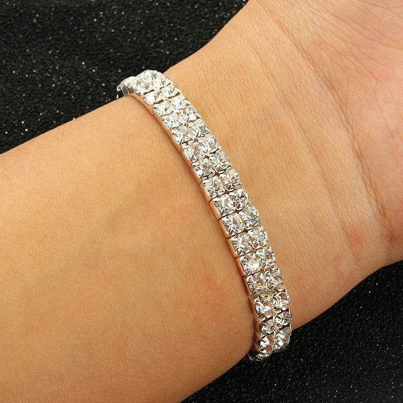 Mehrteilige silberfarbene Strass-Armbänder & Reifen, Braut-Armband, dehnbares Armband für Damen, Schmuck