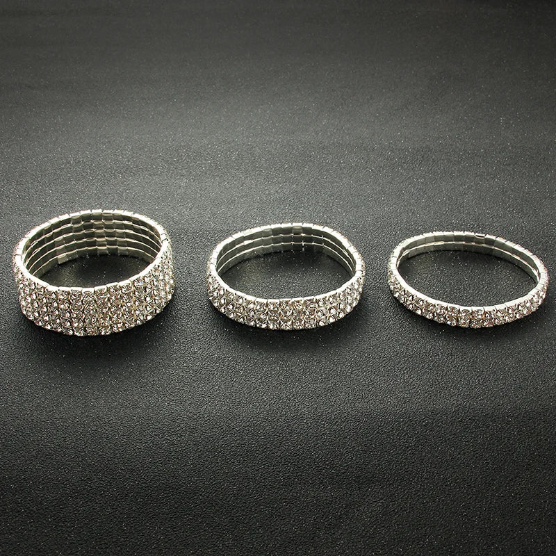 Mehrteilige silberfarbene Strass-Armbänder & Reifen, Braut-Armband, dehnbares Armband für Damen, Schmuck