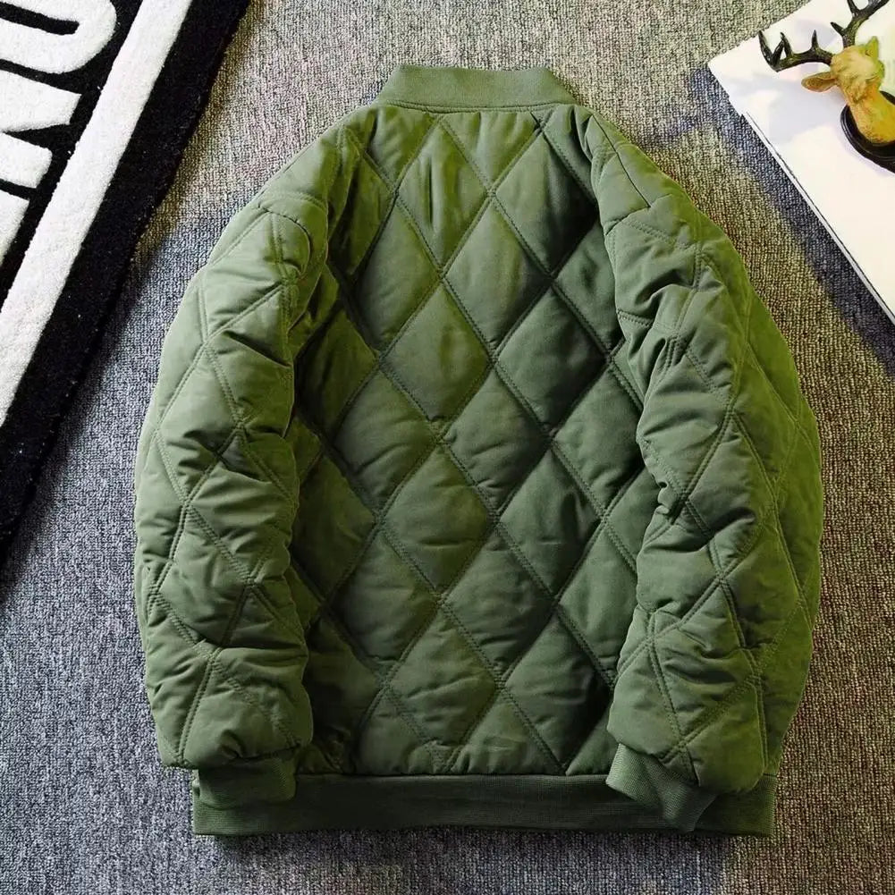 Men's Winter Padded Bomber Jacket – Quilted, Loose Fit