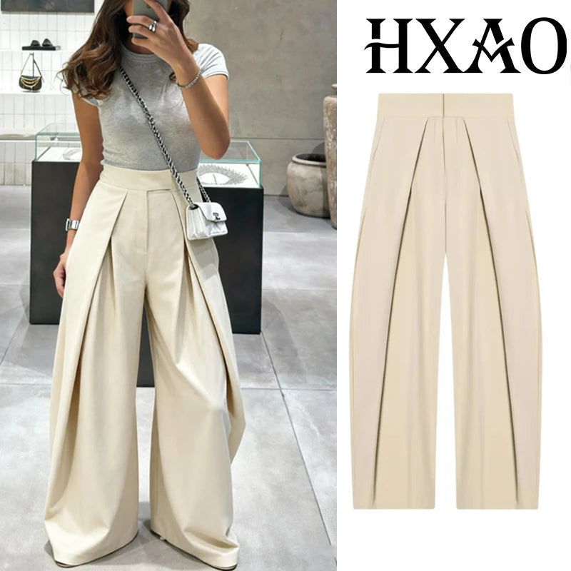 Women's High-Waist Pleated Wide-Leg Pants