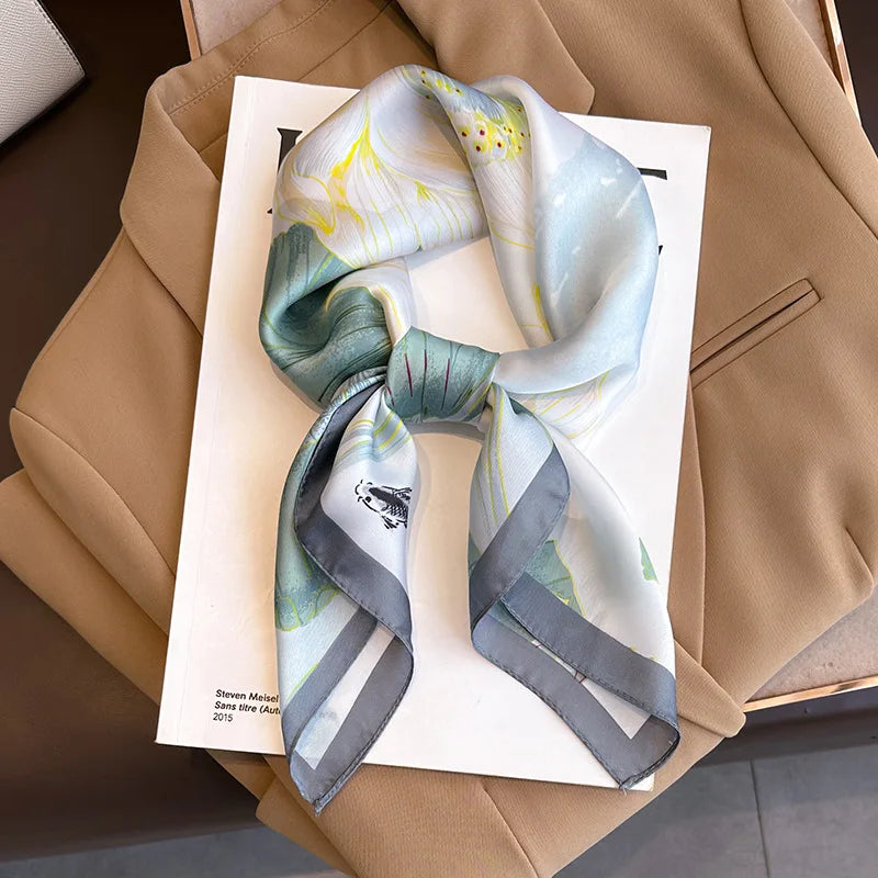 Foulard pour femme 70X70cm mode 2025, imprimé, pashmina, foulard en soie, châle carré, bandeau décoratif, tour de cou, design de luxe, bandana