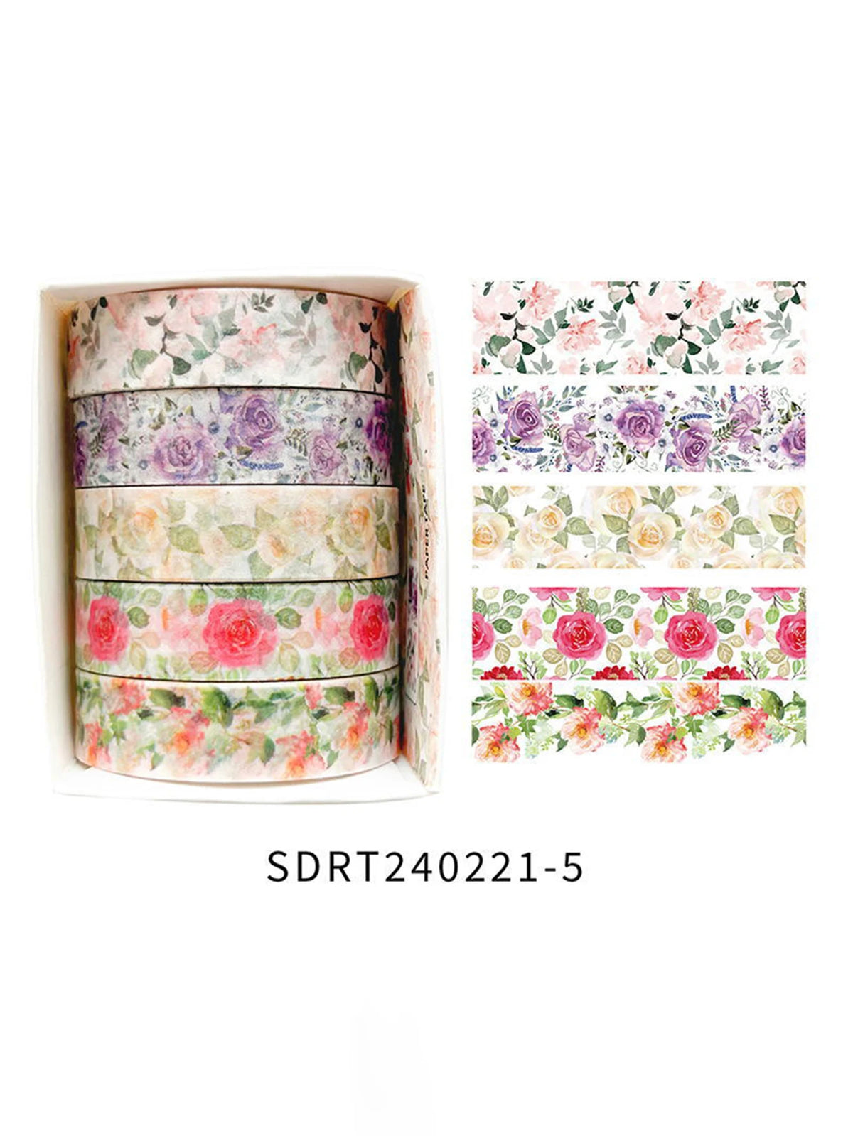 Romantic Flower Washi Tape (5 Rolls)