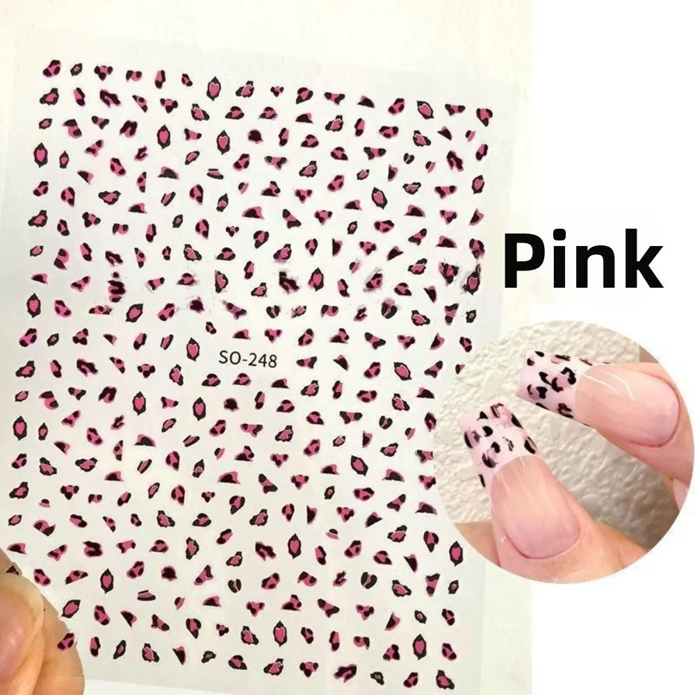 Autocollants pour ongles à motif léopard marron, noir et rose, faciles à appliquer, auto-adhésifs, coloris caramel