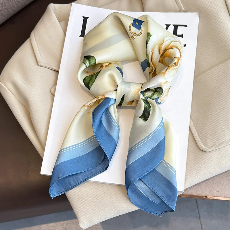 Foulard pour femme 70X70cm mode 2025, imprimé, pashmina, foulard en soie, châle carré, bandeau décoratif, tour de cou, design de luxe, bandana