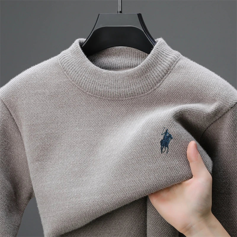 Herren-Strickpullover mit Stickerei – Rundhalsausschnitt