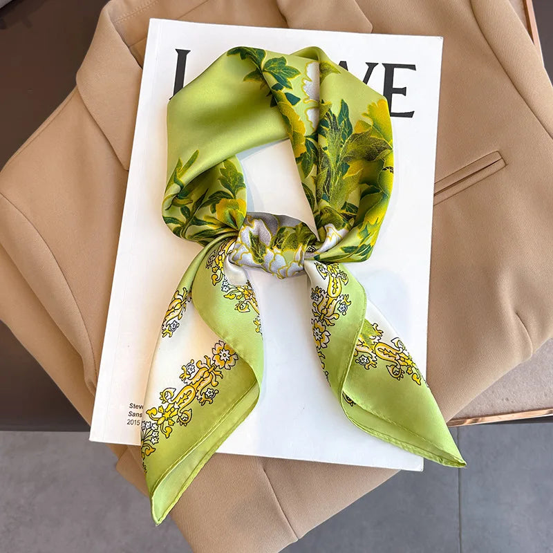 Foulard pour femme 70X70cm mode 2025, imprimé, pashmina, foulard en soie, châle carré, bandeau décoratif, tour de cou, design de luxe, bandana