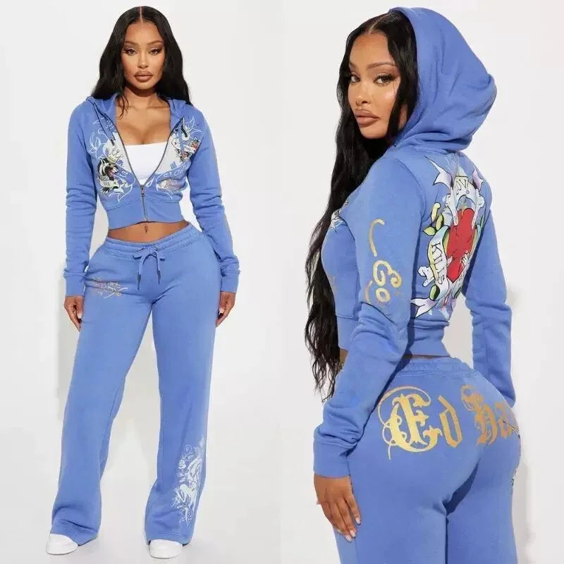 Ensemble deux pièces pour femme, sweat à capuche imprimé lettres et pantalon de jogging, tenue de sport décontractée, tissu doux et confortable, collection hiver, tendance.