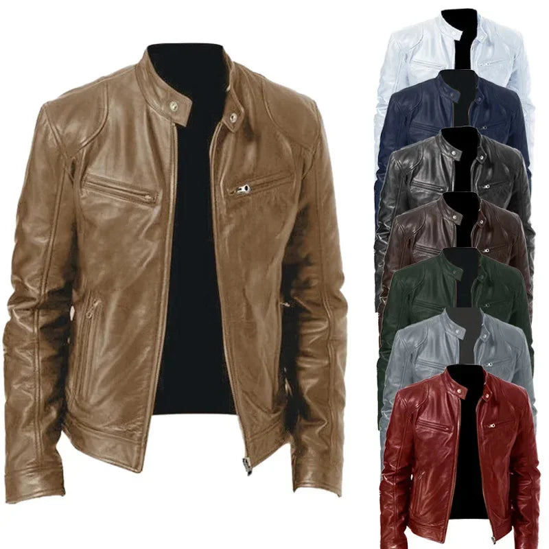 Men's Faux Leather Motorcycle Biker Jacket