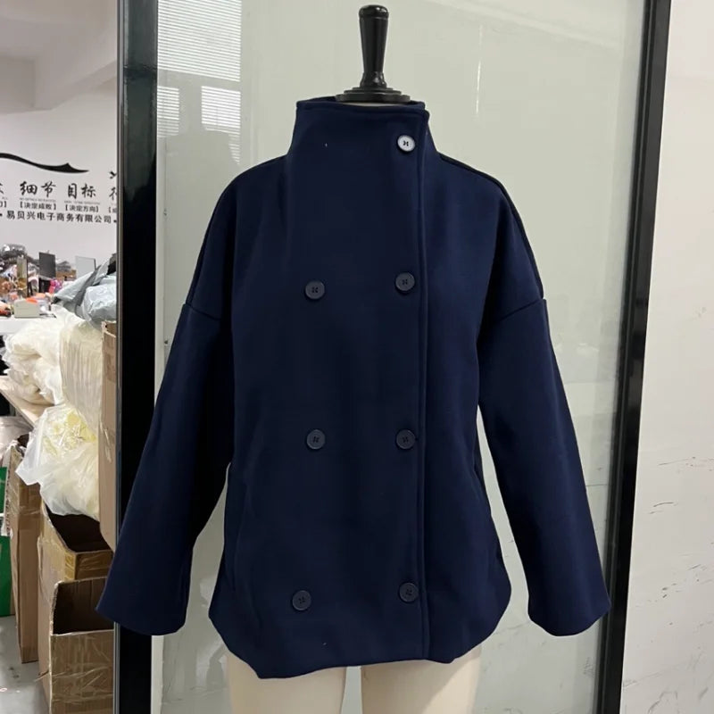 Women's Short Coat – Stand Collar, Full Sleeve, Zipper