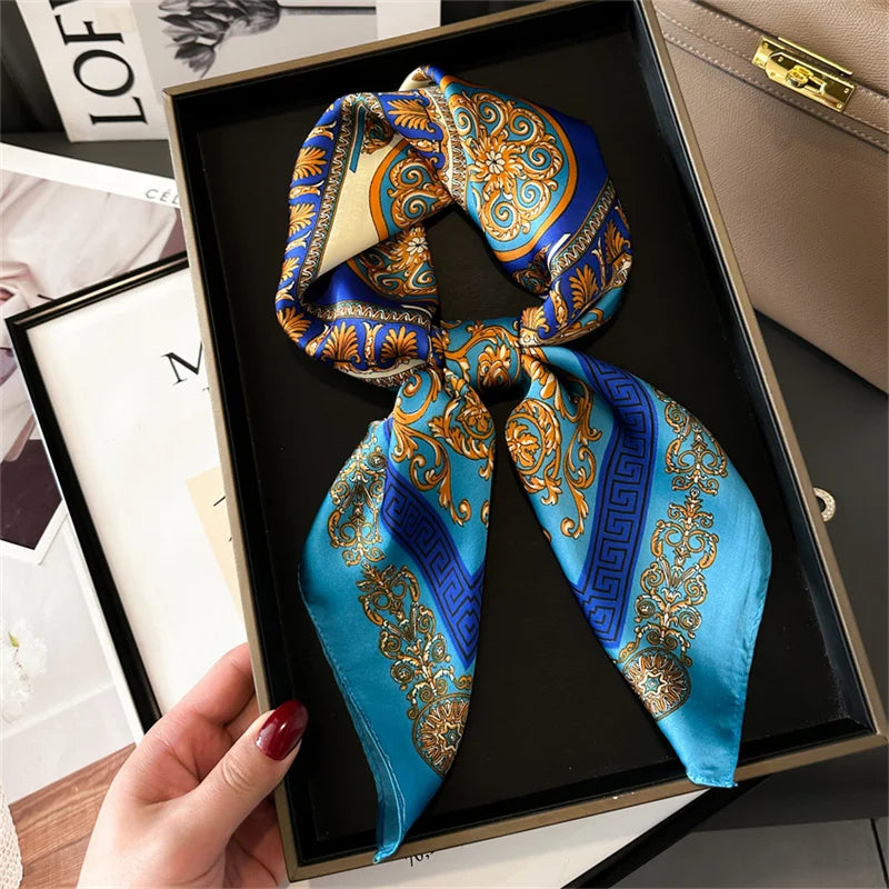 Foulard pour femme 70X70cm mode 2025, imprimé, pashmina, foulard en soie, châle carré, bandeau décoratif, tour de cou, design de luxe, bandana
