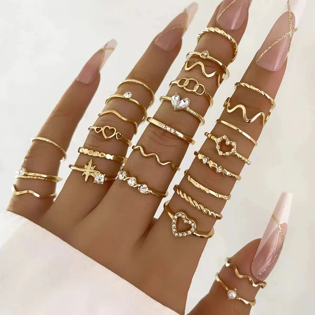 23PCS Zircon Wave Ring Set