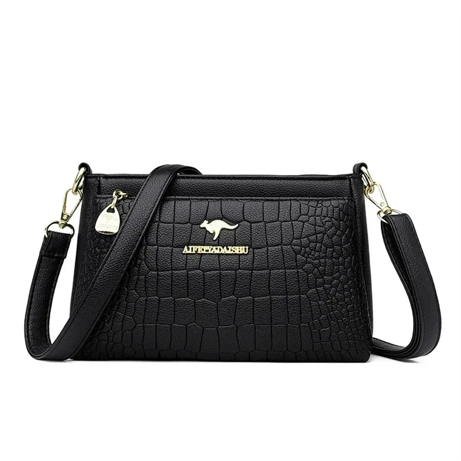 Women's Split Leather 3-Layer Tote Shoulder Crossbody Handbag