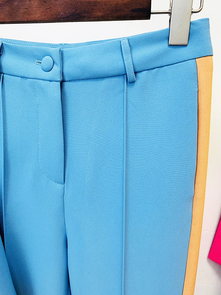 Women's Color Block Blazer and Flare Pant Suit Set