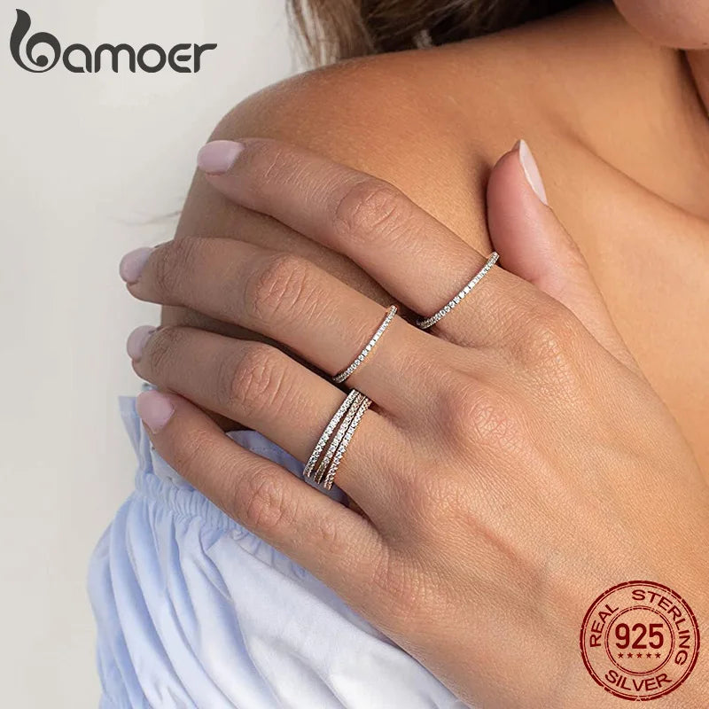 BAMOER 925 Sterling Silver Simulated Diamond Ring