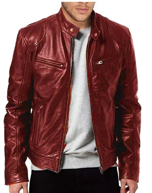 Men's Faux Leather Motorcycle Biker Jacket