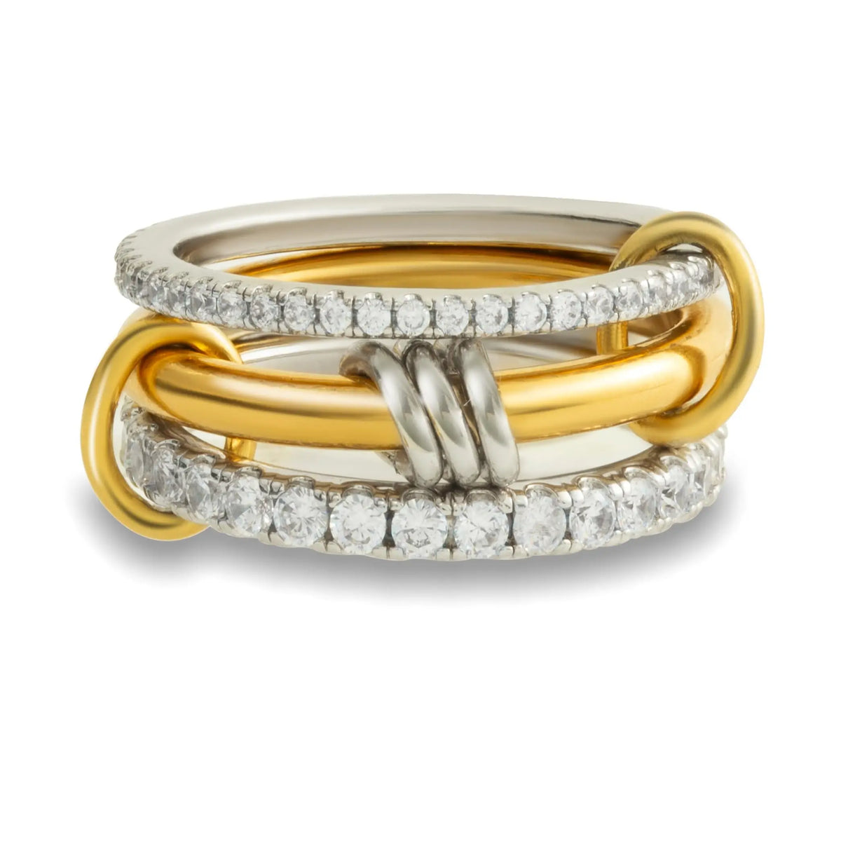 Anelli alla moda in oro e argento, placcati in oro 18k, set da 4 pezzi impilabili con zirconi scintillanti, ideali come gioielli da festa per donna