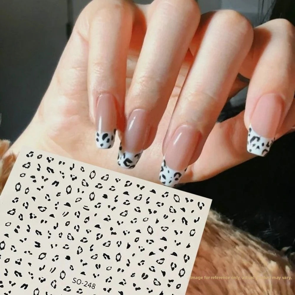 Autocollants pour ongles à motif léopard marron, noir et rose, faciles à appliquer, auto-adhésifs, coloris caramel