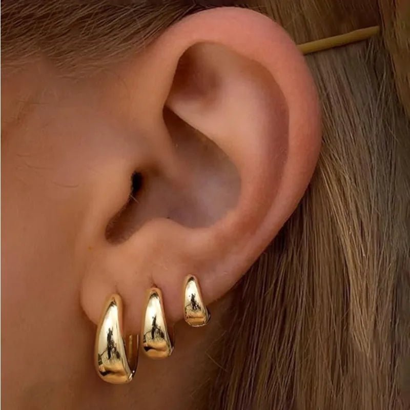 6-tlg. Edelstahl-Wassertropfen-Creolen-Set für Damen, europäischer und amerikanischer minimalistischer glatter Kreis-Ohrring-Schmuck