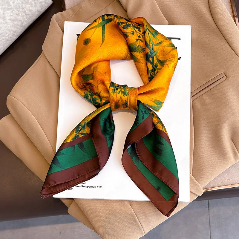 Foulard pour femme 70X70cm mode 2025, imprimé, pashmina, foulard en soie, châle carré, bandeau décoratif, tour de cou, design de luxe, bandana