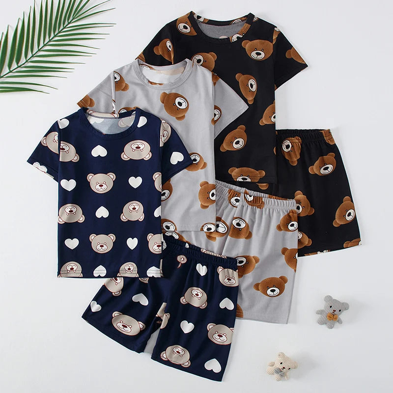 Kids' 2-Piece Bear Print Outfit – T-Shirt & Shorts
