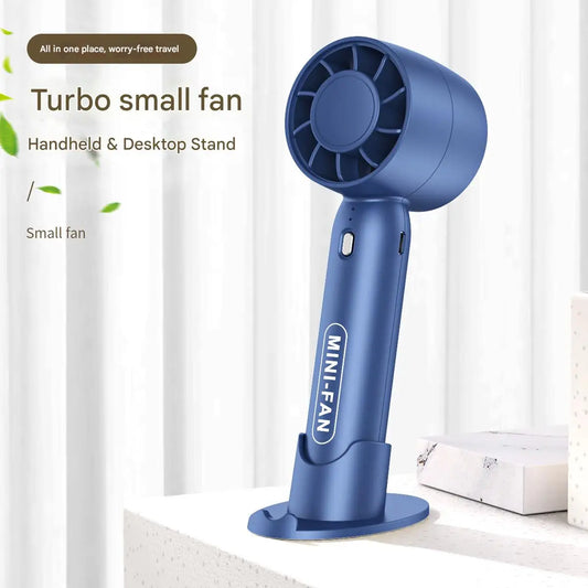 Turbo Handheld Mini Fan with Desktop Stand (USB Rechargeable)
