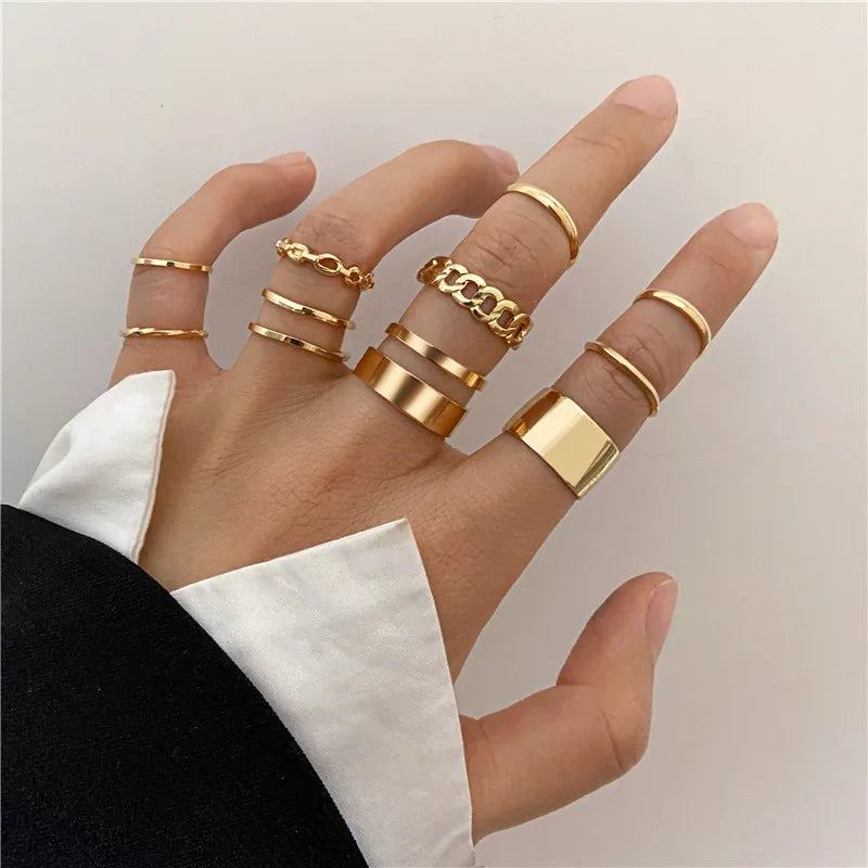 Silver Crystal Rings Set