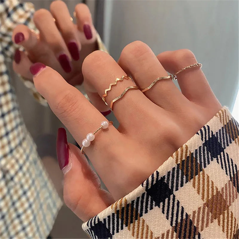 Silver Crystal Rings Set