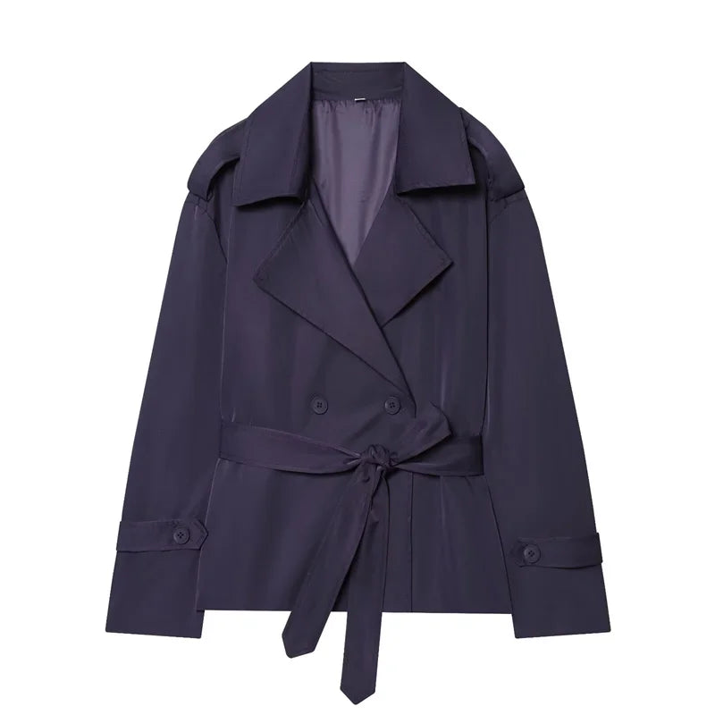 Women's Belted Short Trench Coat – Long Sleeve