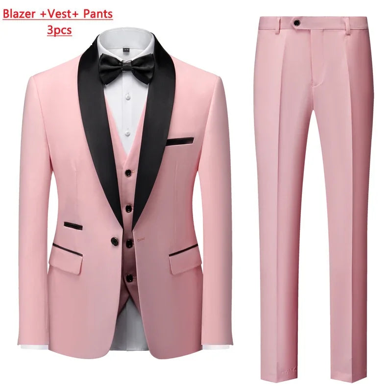 Men's 3-Piece Polyester Viscose Formal Suit – Blazer, Vest & Pants