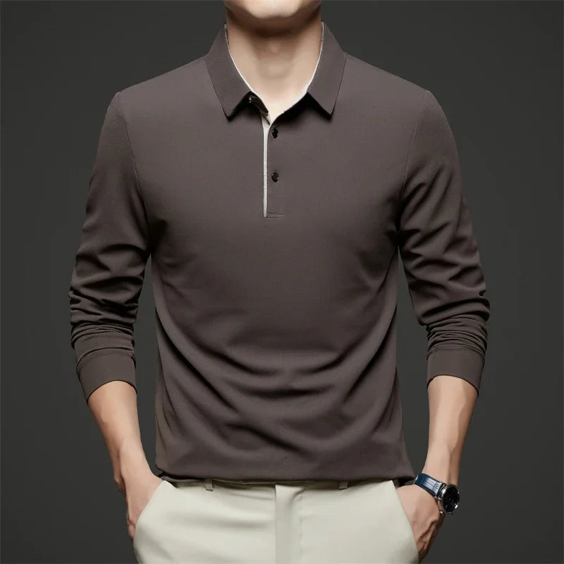 Men's Business Casual Long Sleeve Polo Shirt