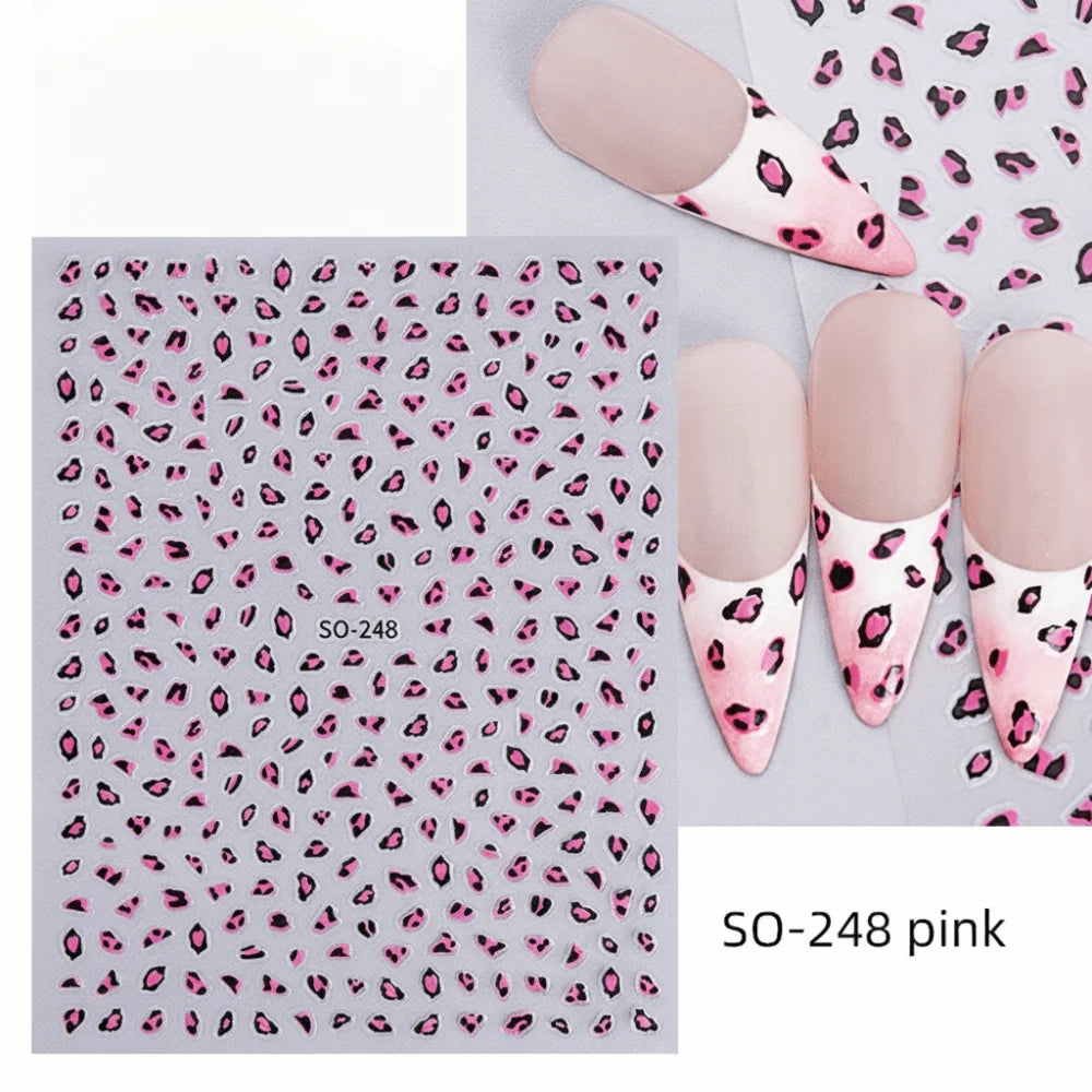 Autocollants pour ongles à motif léopard marron, noir et rose, faciles à appliquer, auto-adhésifs, coloris caramel