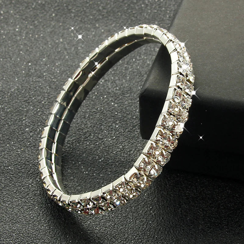 Mehrteilige silberfarbene Strass-Armbänder & Reifen, Braut-Armband, dehnbares Armband für Damen, Schmuck