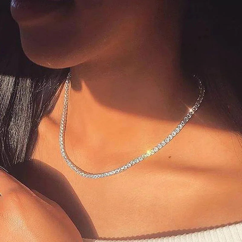 Collier chaîne tennis Hip Hop glacé pour hommes et femmes, luxe avec cristaux de zircon cubique, accessoire de cou court style rock, bijoux OHN016