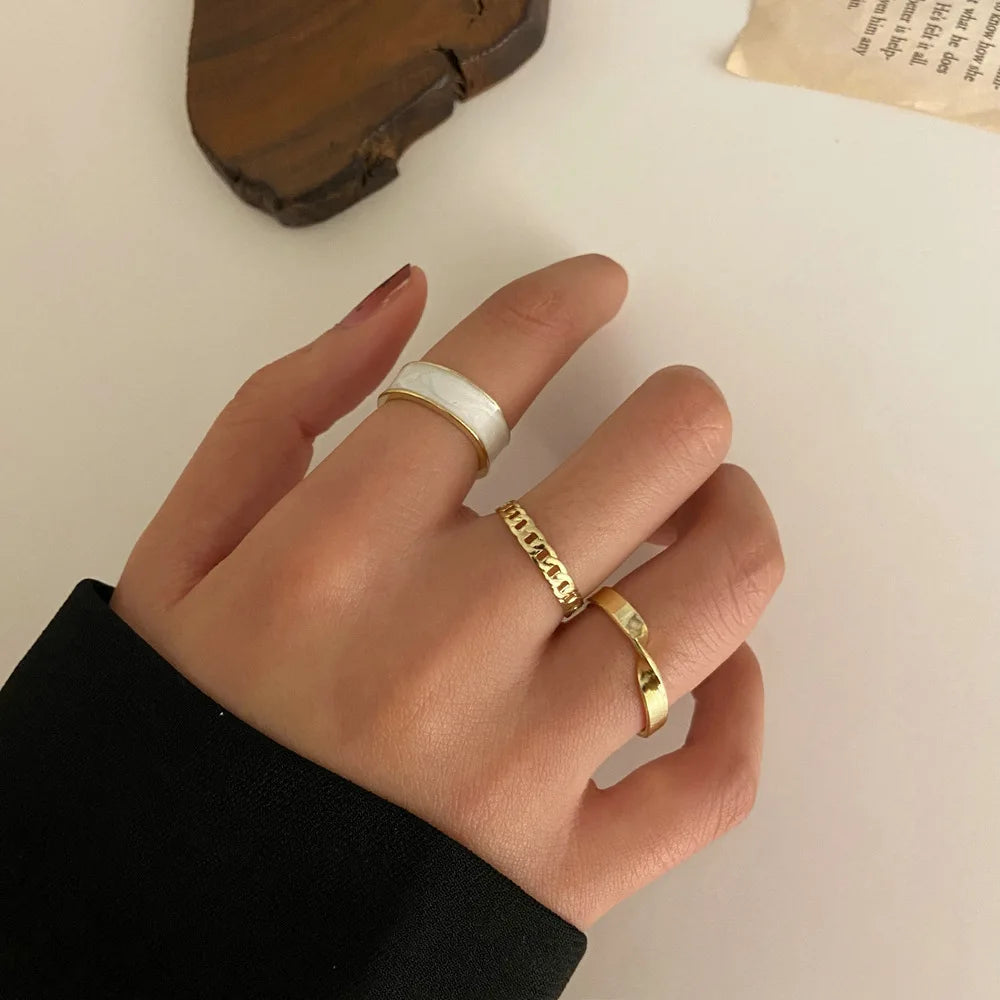 Silver Crystal Rings Set