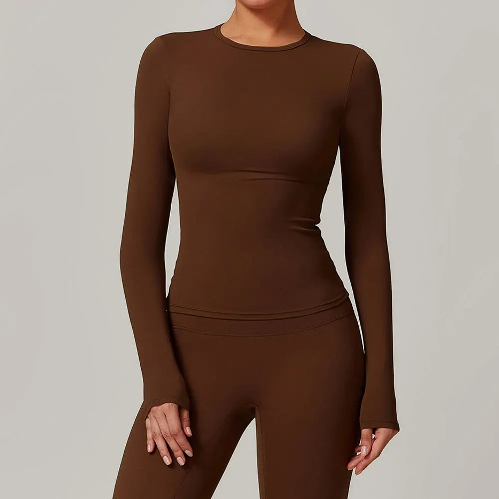 Haut de sport NCLAGEN pour femme, manches longues, idéal pour le fitness, la course et la salle de sport, vêtement d'entraînement respirant, à séchage rapide et hautement élastique.