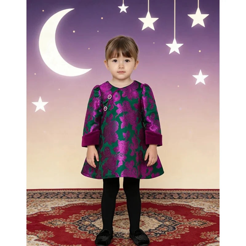 Girls' Embroidered Tang Suit Princess Dress – Velvet Sleeves