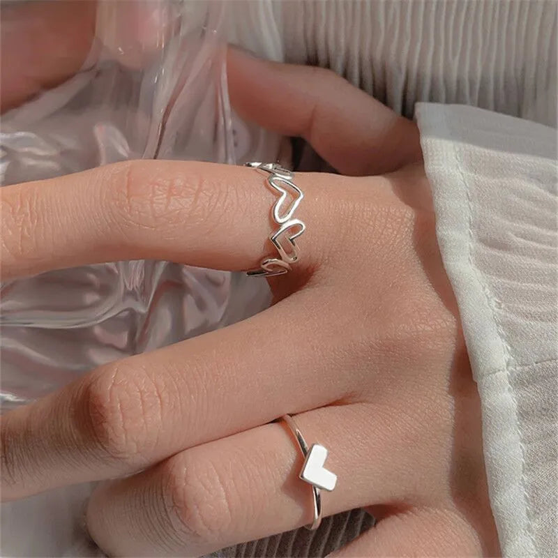 Silver Crystal Rings Set
