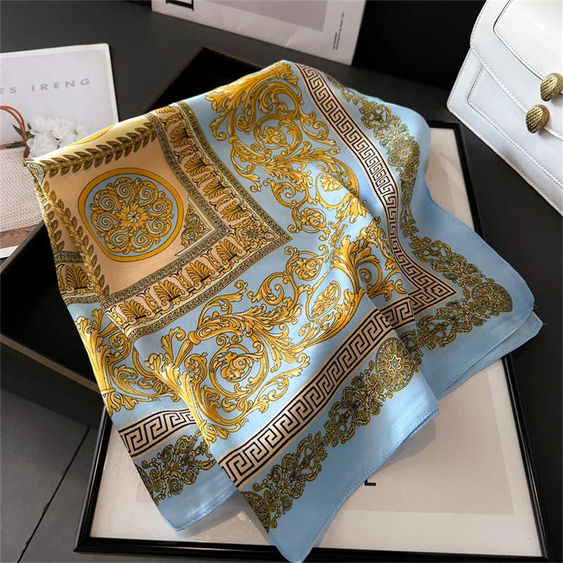 Foulard pour femme 70X70cm mode 2025, imprimé, pashmina, foulard en soie, châle carré, bandeau décoratif, tour de cou, design de luxe, bandana