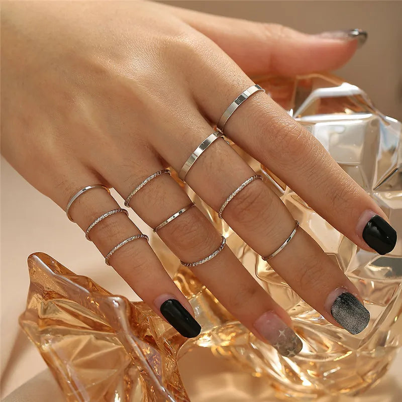 Silver Crystal Rings Set