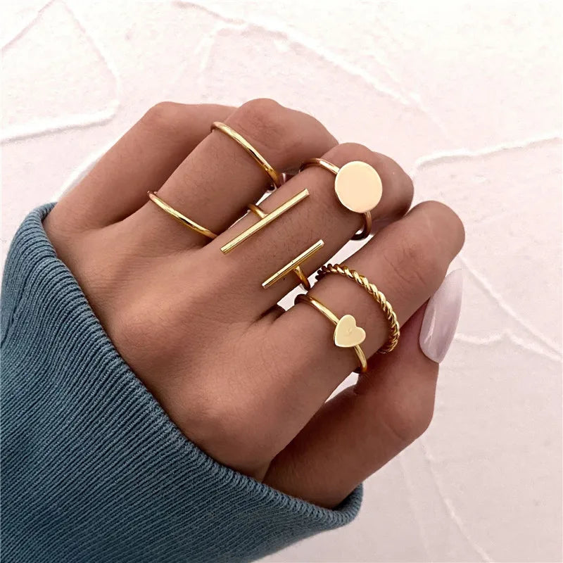 Silver Crystal Rings Set