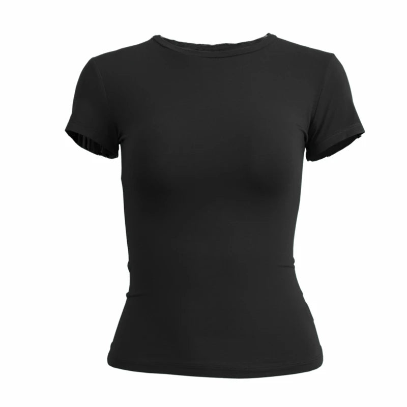 Vêtements féminins, t-shirt à manches courtes, hauts moulants, femme, col rond, t-shirt gainant en tricot, tenue de ville sexy et sportive, 2024 Y2K New2410