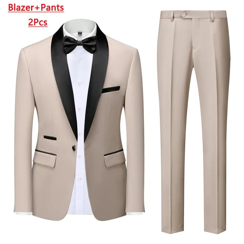 Men's 3-Piece Polyester Viscose Formal Suit – Blazer, Vest & Pants