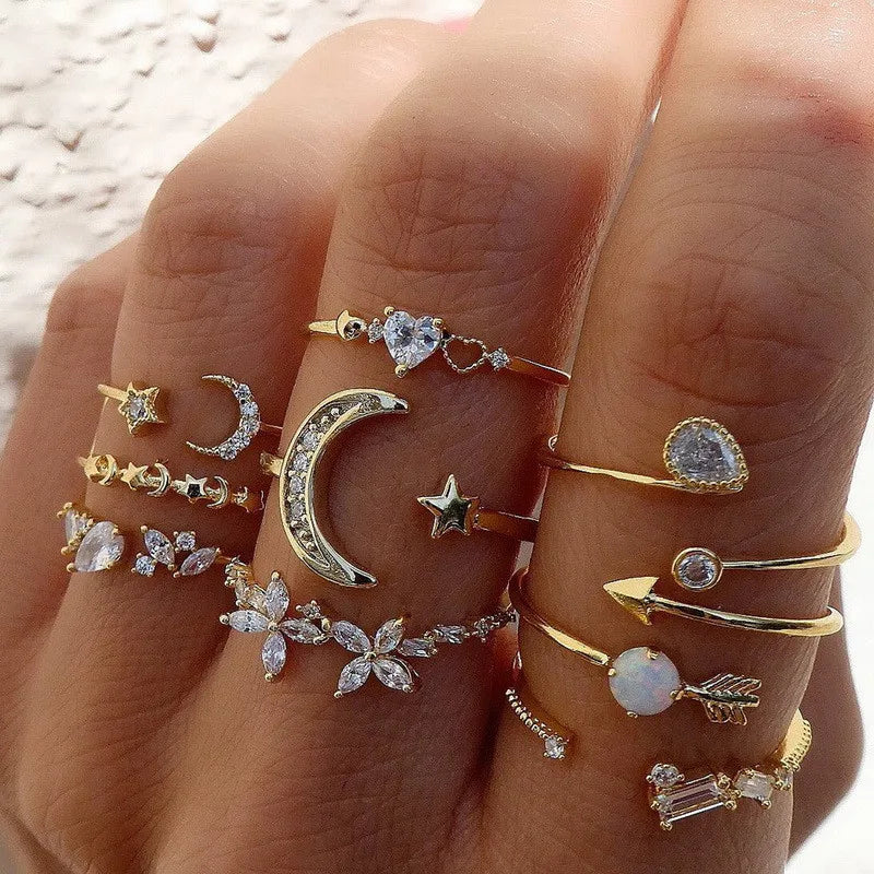 Silver Crystal Rings Set