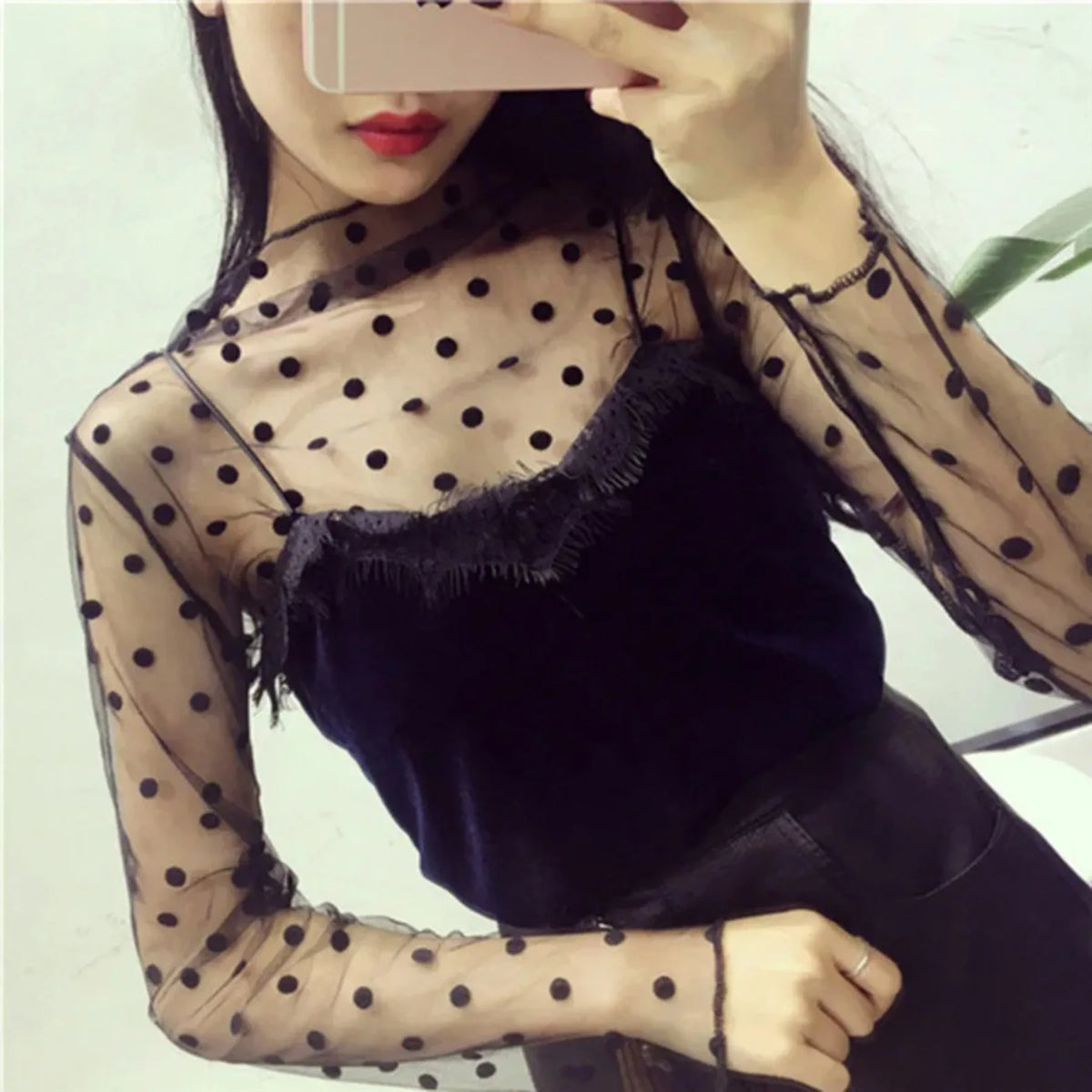 Women's Sheer Mesh Top – See-Through, O-Neck