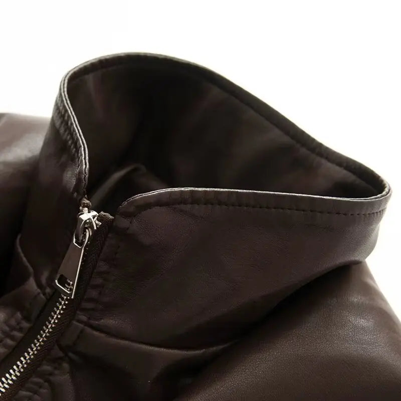 Women's Brown PU Leather Jacket – Zipper, Lapel
