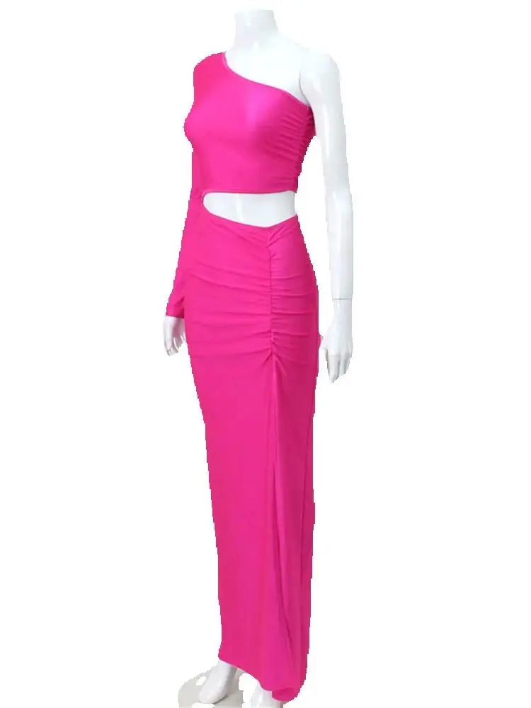 Women's One-Shoulder Maxi Dress – Ankle-Length, Sheath Silhouette