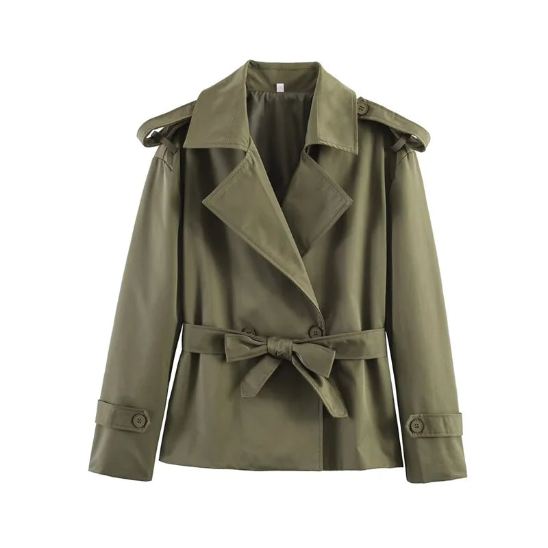 Women's Belted Short Trench Coat – Long Sleeve